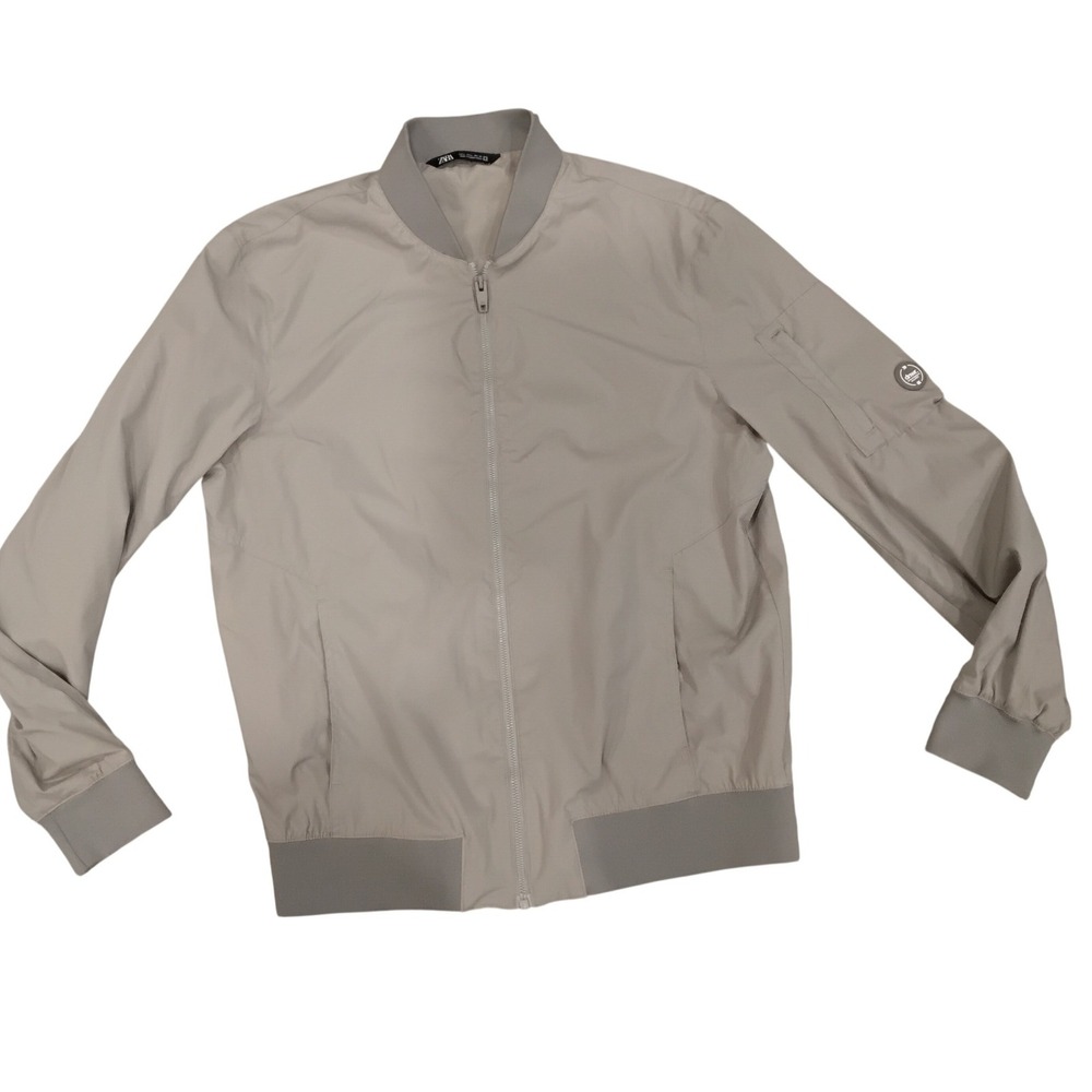 Zara DNWR Mens Lightweight Bomber Jacket Gray Full Zip Utility Sleeve Pocket L